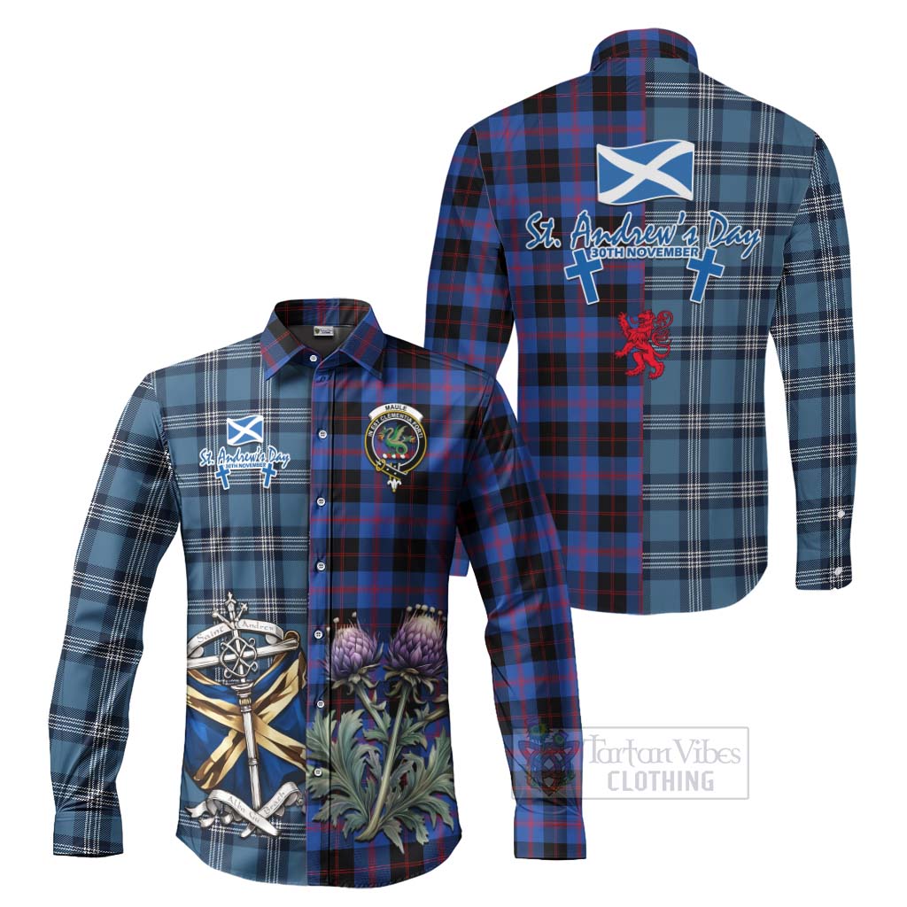 Tartan Vibes Clothing Maule Tartan Long Sleeve Button Shirt Happy St. Andrew's Day Half Tartan Style