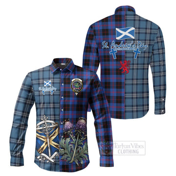 Maule Tartan Long Sleeve Button Shirt Happy St. Andrew's Day Half Tartan Style