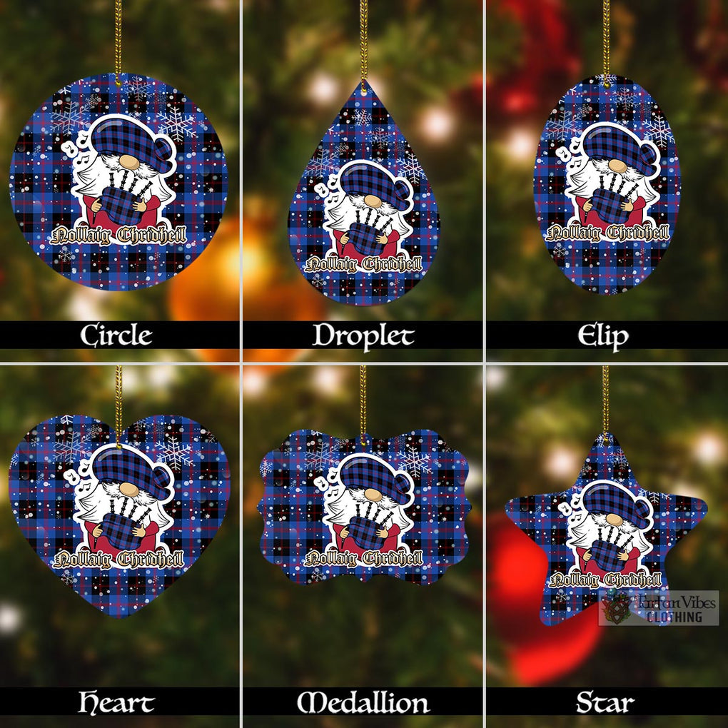 Tartan Vibes Clothing Maule Tartan Christmas Aluminium Ornament with Gnome Playing Bagpipes