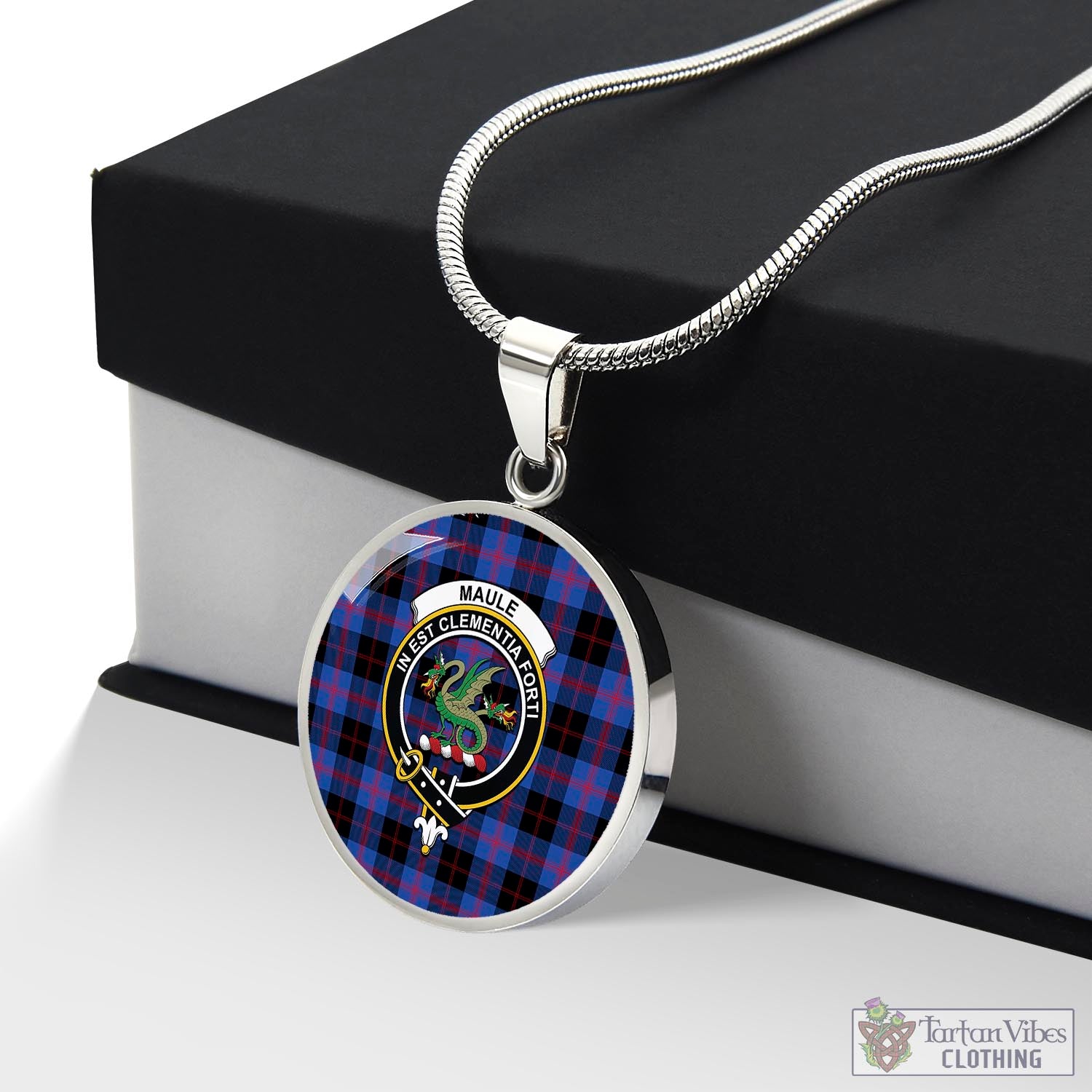 Tartan Vibes Clothing Maule Tartan Circle Necklace with Family Crest