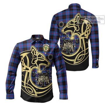 Maule Tartan Long Sleeve Button Shirt with Family Crest Celtic Wolf Style