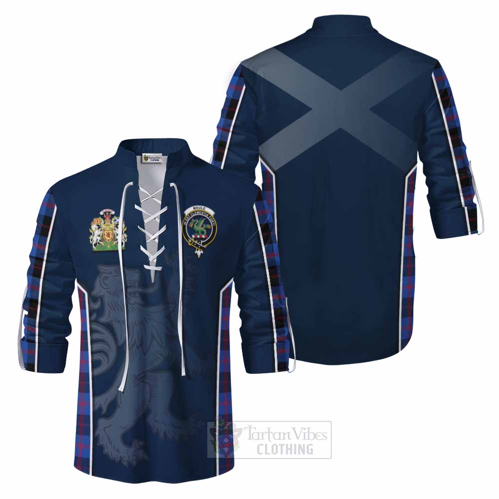 Tartan Vibes Clothing Maule Tartan Ghillie Kilt Shirt with Family Crest and Lion Rampant Vibes Sport Style