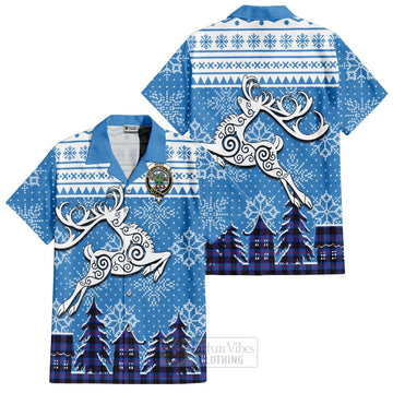 Maule Clan Christmas Short Sleeve Button Shirt Celtic Reindeer Style