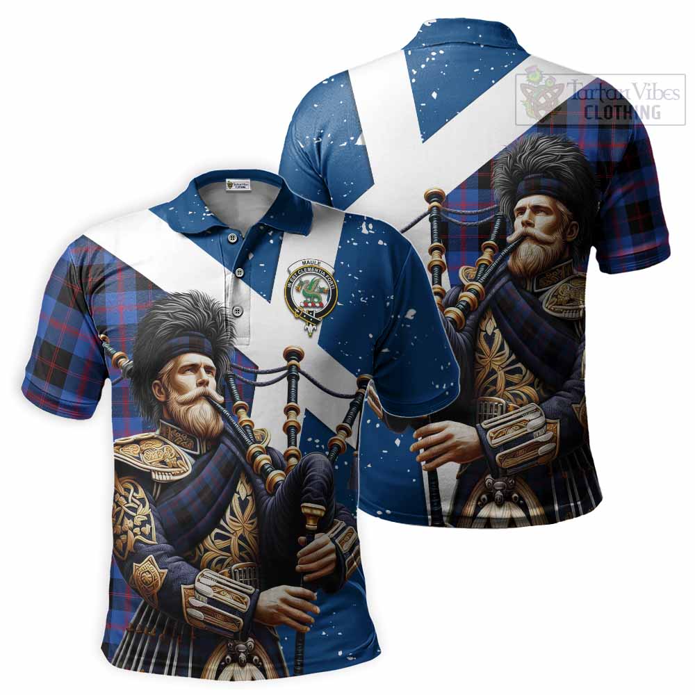 Tartan Vibes Clothing Maule Tartan Polo Shirt with Family Crest Scottish Bagpiper Vibes