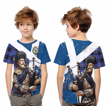 Maule Tartan Kid T-Shirt with Family Crest Scottish Bagpiper Vibes