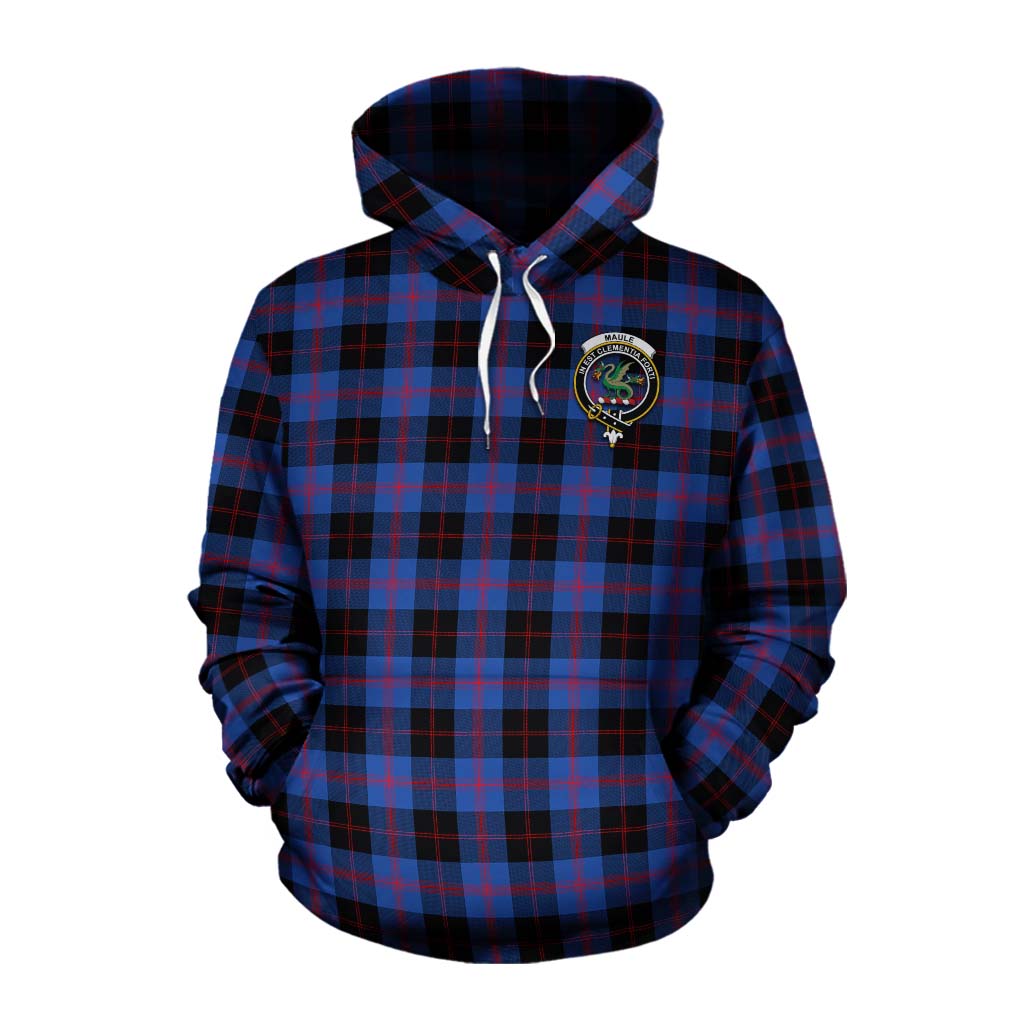 Tartan Vibes Clothing Maule Tartan Cotton Hoodie with Family Crest and Bearded Skull Holding Bottles of Whiskey