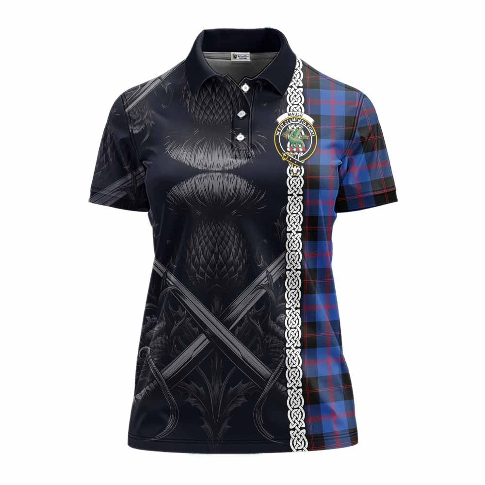 Tartan Vibes Clothing Maule Tartan Women's Polo Shirt with Family Crest Cross Sword Thistle Celtic Vibes