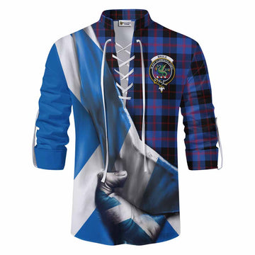 Maule Tartan Ghillie Kilt Shirt with Family Crest Scotland Patriotic Style