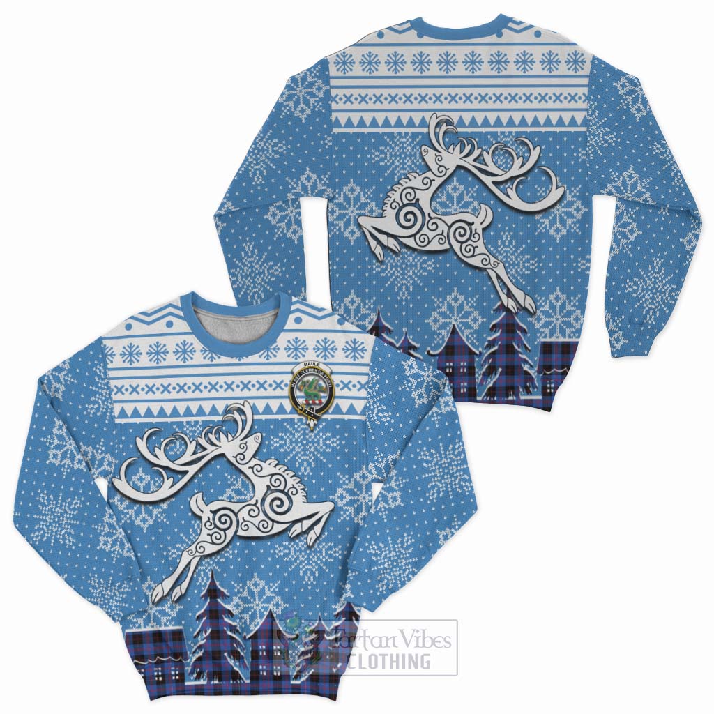 Tartan Vibes Clothing Maule Clan Christmas Sweatshirt Celtic Reindeer Style