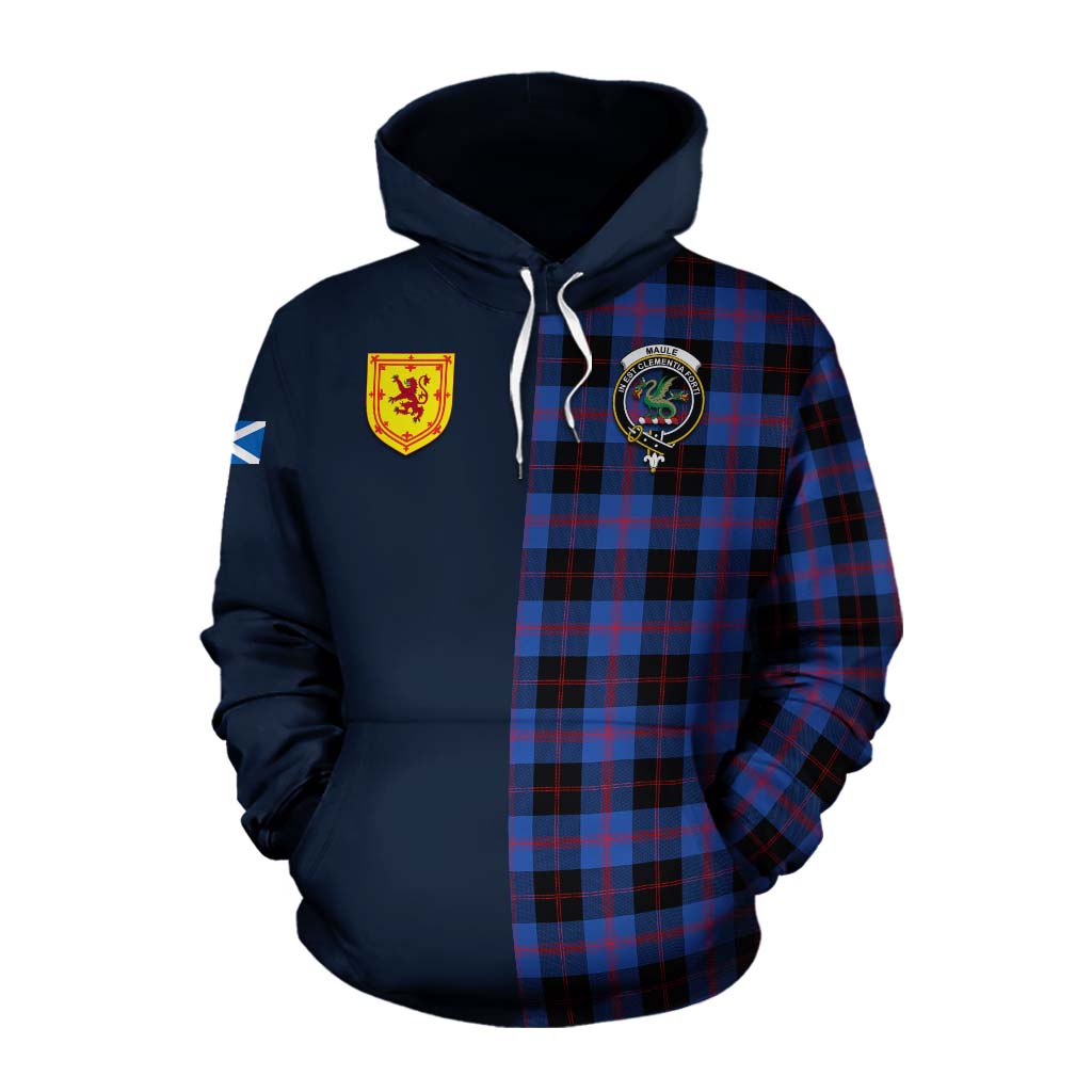 Tartan Vibes Clothing Maule Tartan Cotton Hoodie Alba with Scottish Lion Royal Arm Half Style