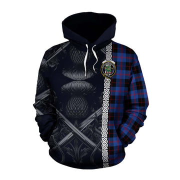 Maule Tartan Cotton Hoodie with Family Crest Cross Sword Thistle Celtic Vibes