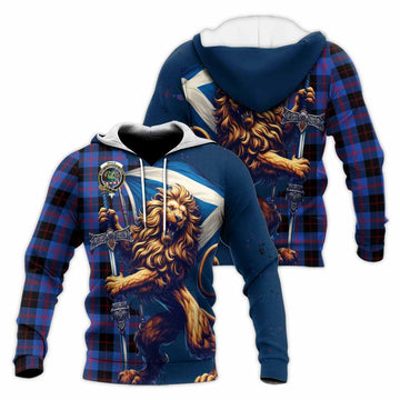 Maule Tartan Family Crest Knitted Hoodie with Scottish Majestic Lion