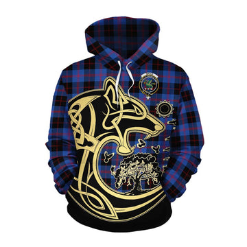 Maule Tartan Cotton Hoodie with Family Crest Celtic Wolf Style