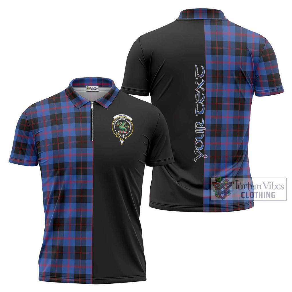 Maule Tartan Zipper Polo Shirt with Family Crest and Half Of Me Style Unisex - Tartanvibesclothing Shop