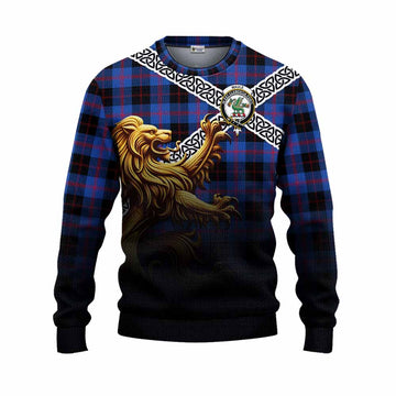 Maule Crest Tartan Knitted Sweater with Golden Lion Emblem Celtic Style Unisex - Tartan Vibes Clothing