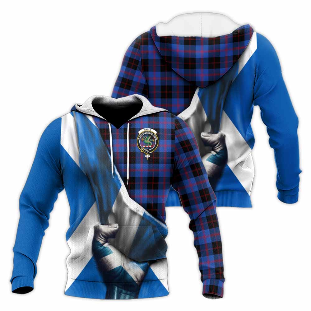 Tartan Vibes Clothing Maule Tartan Knitted Hoodie with Family Crest Scotland Patriotic Style