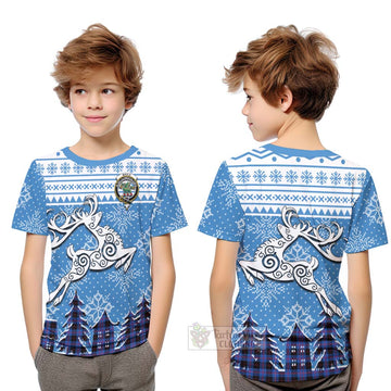 Maule Clan Christmas Kid T-Shirt Celtic Reindeer Style