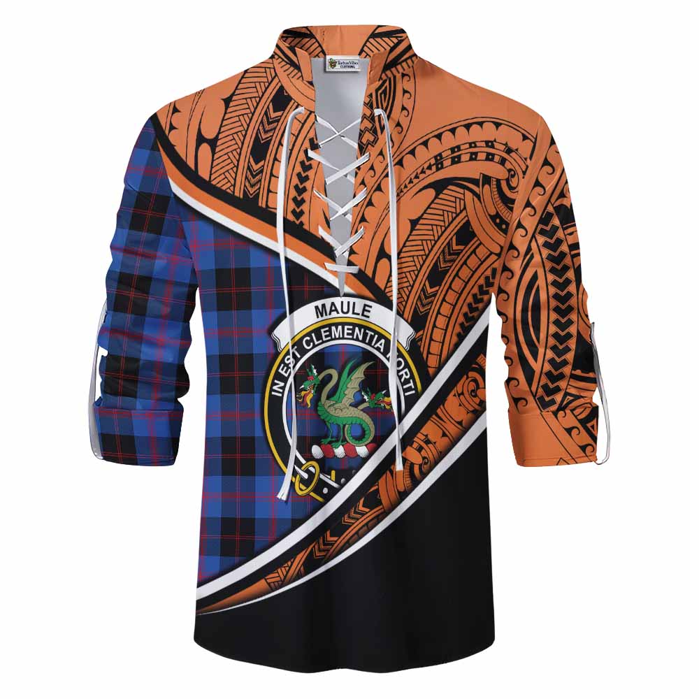 Tartan Vibes Clothing Maule Crest Tartan Ghillie Kilt Shirt with Maori Tattoo Style - Orange Version