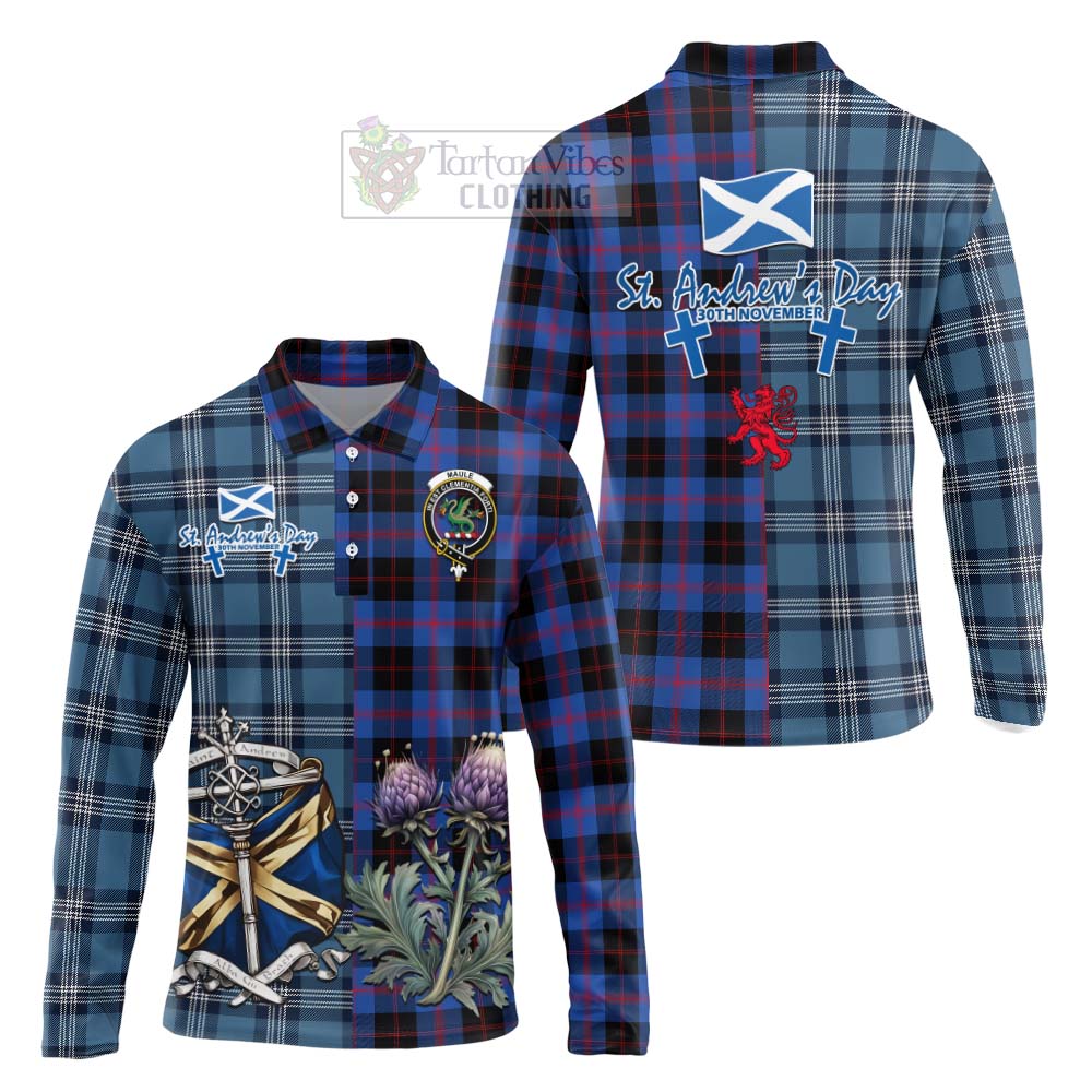 Tartan Vibes Clothing Maule Tartan Long Sleeve Polo Shirt Happy St. Andrew's Day Half Tartan Style