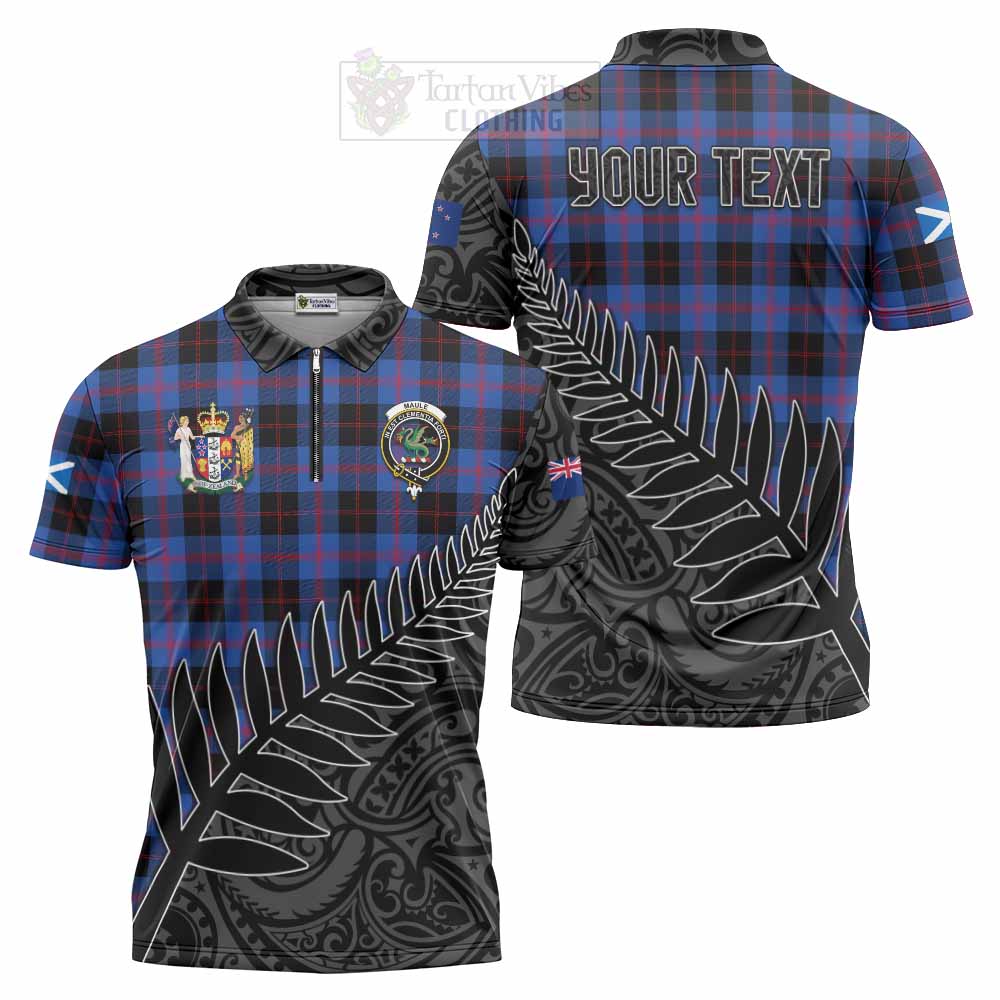 Tartan Vibes Clothing Maule Crest Tartan Zipper Polo Shirt with New Zealand Silver Fern Half Style