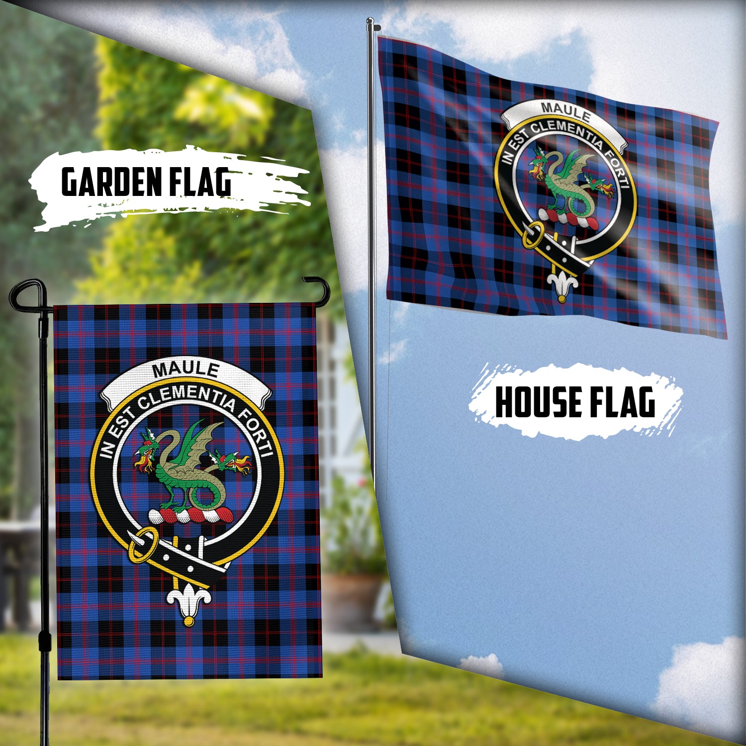 Maule Tartan Flag with Family Crest Garden Flag (Vertical) - Tartan Vibes Clothing