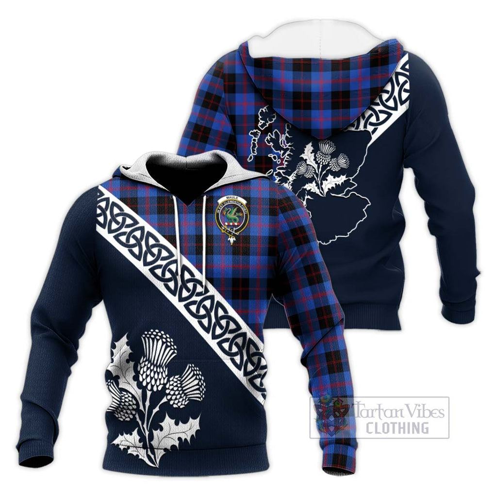 Tartan Vibes Clothing Maule Tartan Knitted Hoodie Featuring Thistle and Scotland Map