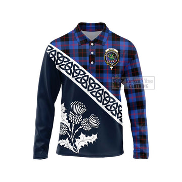 Maule Tartan Long Sleeve Polo Shirt Featuring Thistle and Scotland Map