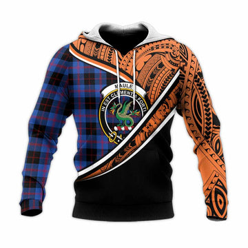 Maule Crest Tartan Knitted Hoodie with Polynesian Vibes Style - Orange Version