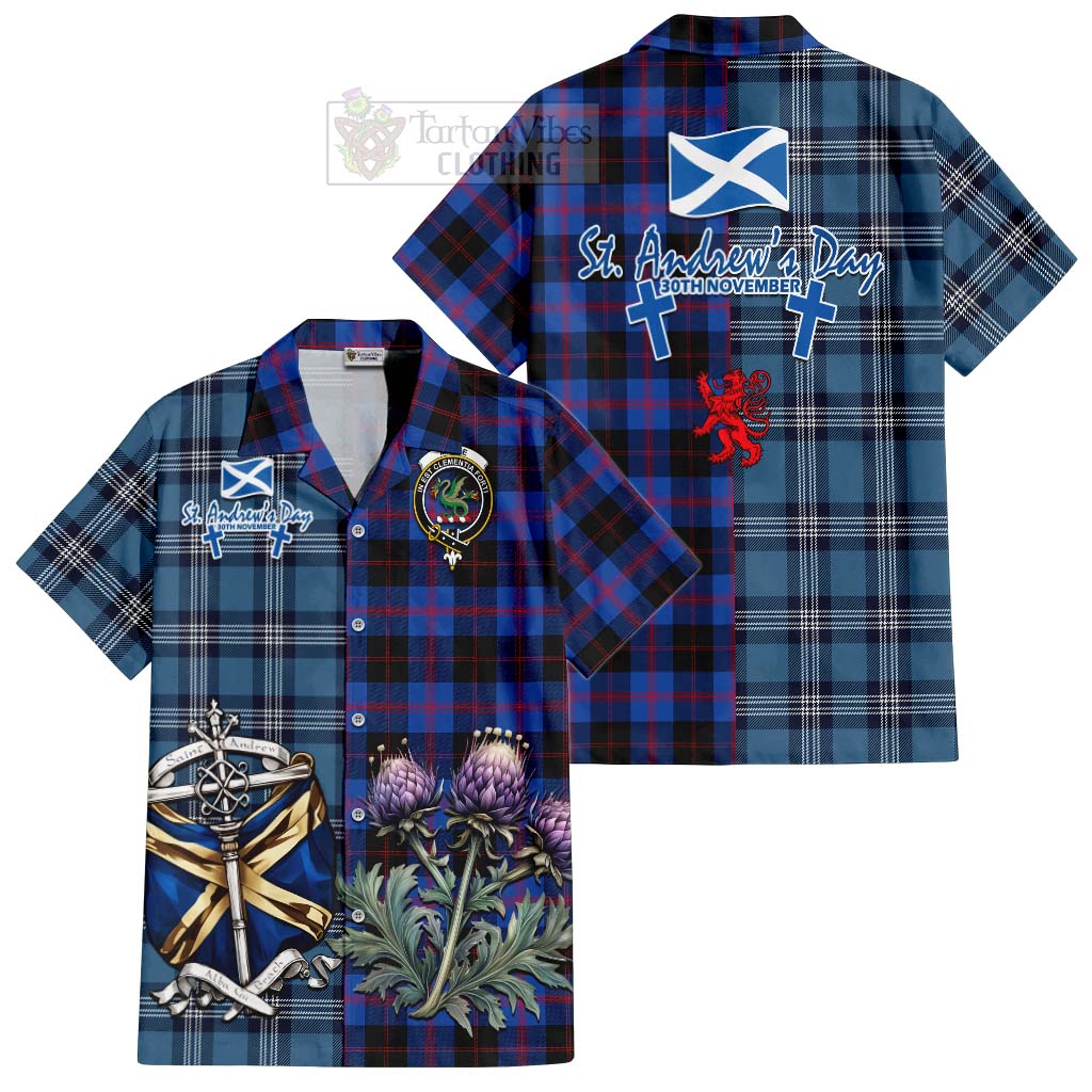 Tartan Vibes Clothing Maule Tartan Short Sleeve Button Shirt Happy St. Andrew's Day Half Tartan Style