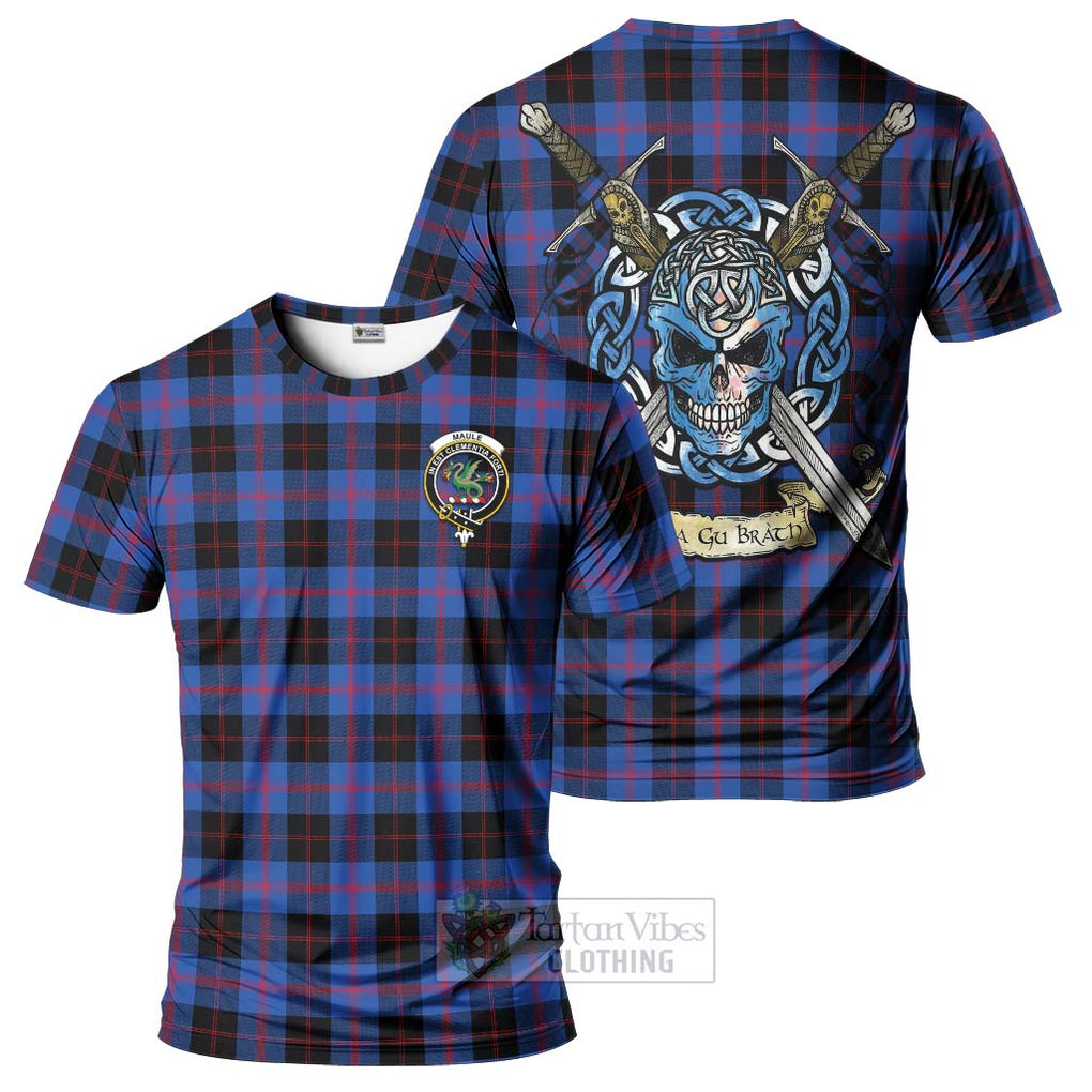 Tartan Vibes Clothing Maule Tartan T-Shirt with Family Crest Celtic Skull Style