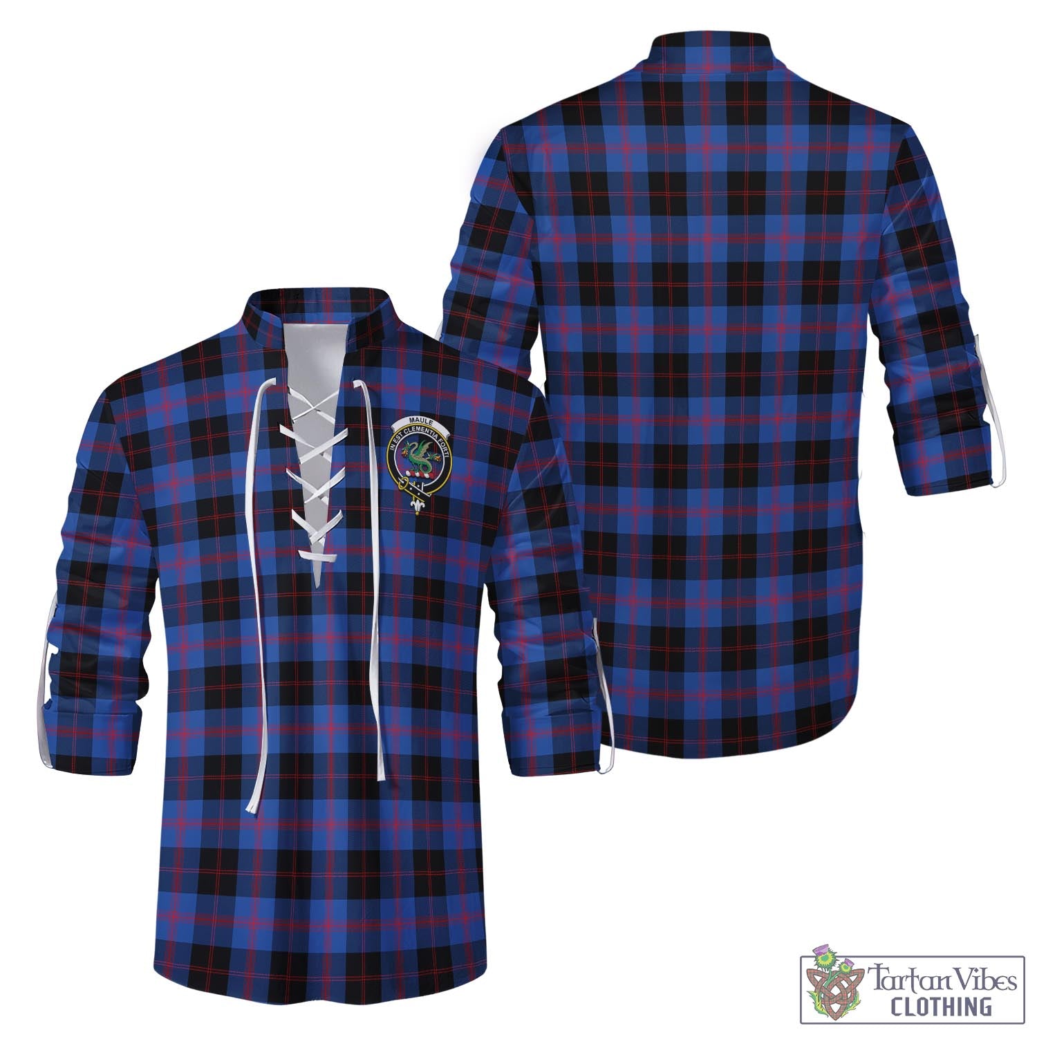 Tartan Vibes Clothing Maule Tartan Men's Scottish Traditional Jacobite Ghillie Kilt Shirt with Family Crest