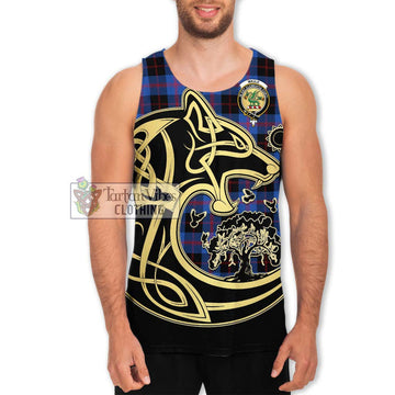 Maule Tartan Men's Tank Top with Family Crest Celtic Wolf Style