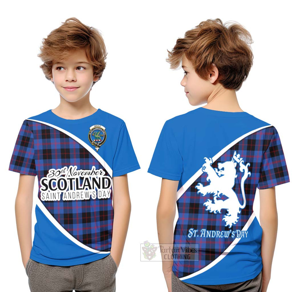 Tartan Vibes Clothing Maule Family Crest Tartan Kid T-Shirt Celebrate Saint Andrew's Day in Style