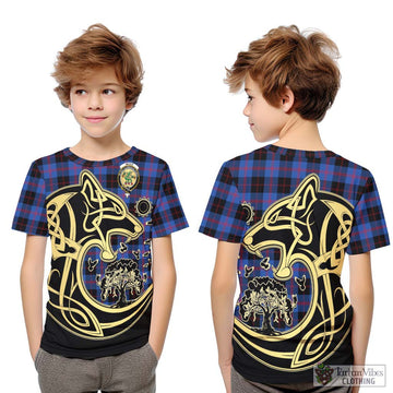 Maule Tartan Kid T-Shirt with Family Crest Celtic Wolf Style