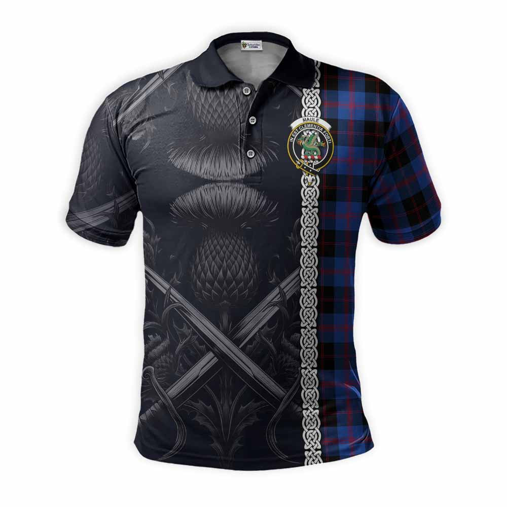 Tartan Vibes Clothing Maule Tartan Polo Shirt with Family Crest Cross Sword Thistle Celtic Vibes