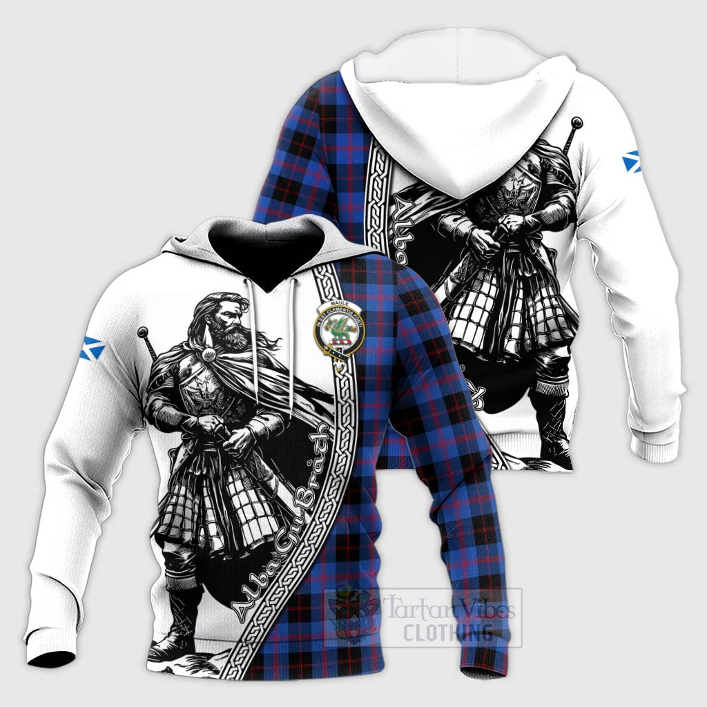 Tartan Vibes Clothing Maule Tartan Clan Crest Knitted Hoodie with Highlander Warrior Celtic Style