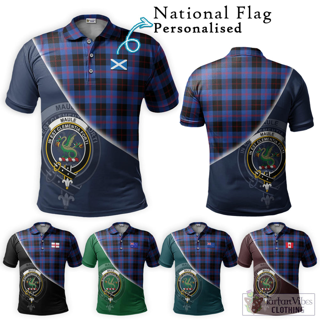 Maule Tartan Polo Shirt with Personalised National Flag and Family Crest Half Style Maroon - Tartanvibesclothing Shop