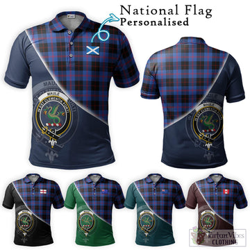 Maule Tartan Polo Shirt with Personalised National Flag and Family Crest Half Style