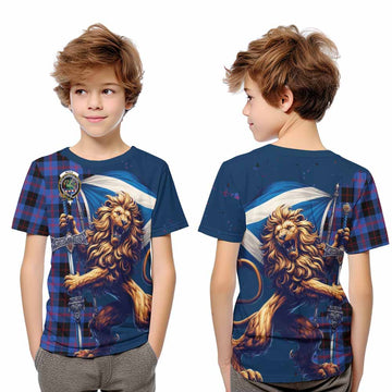 Maule Tartan Family Crest Kid T-Shirt with Scottish Majestic Lion