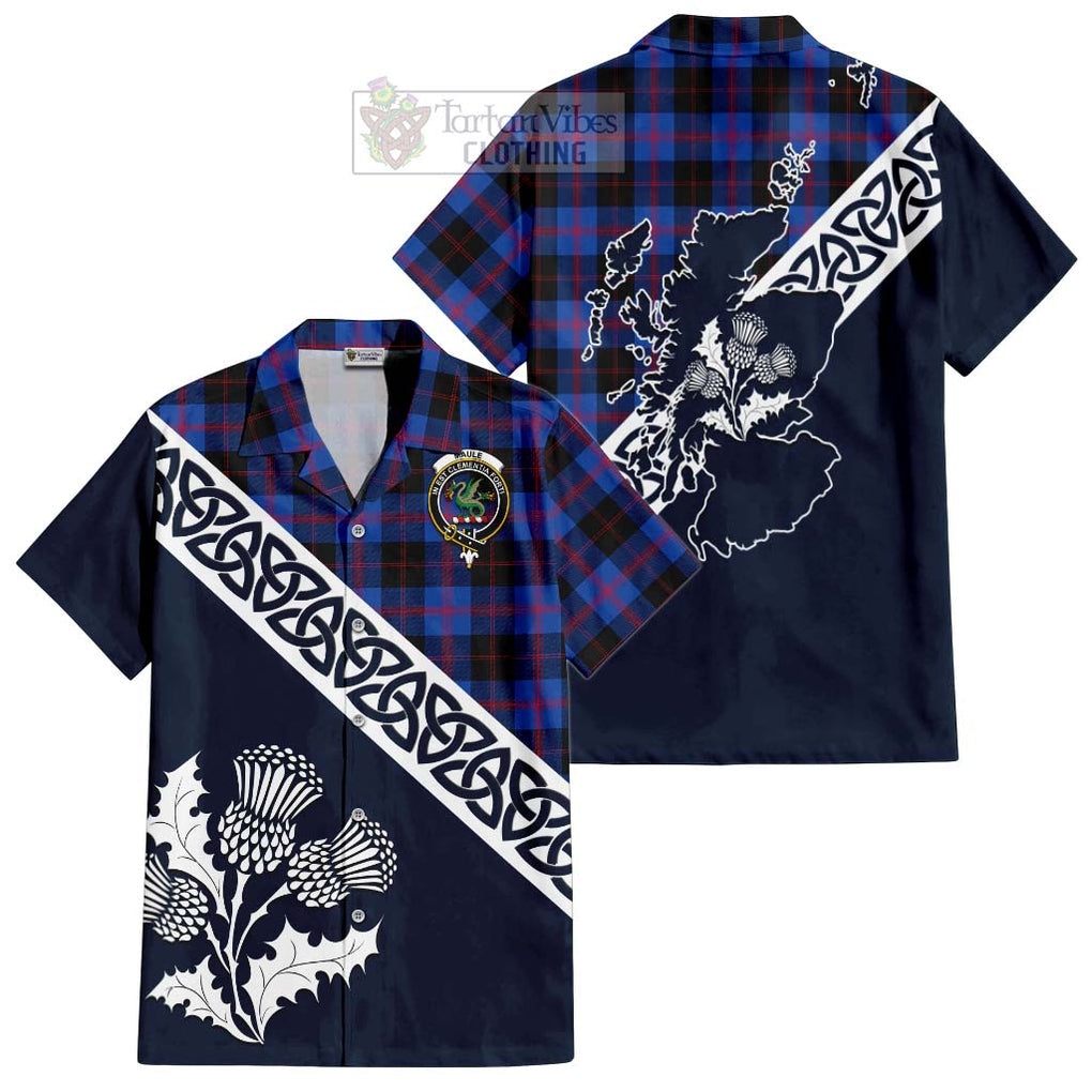 Tartan Vibes Clothing Maule Tartan Short Sleeve Button Shirt Featuring Thistle and Scotland Map