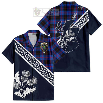 Maule Tartan Short Sleeve Button Shirt Featuring Thistle and Scotland Map