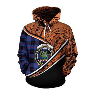 Maule Crest Tartan Cotton Hoodie with Polynesian Vibes Style - Orange Version