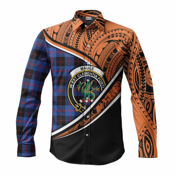 Maule Crest Tartan Long Sleeve Button Shirt with Polynesian Vibes Style - Orange Version