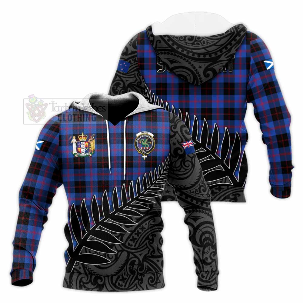 Tartan Vibes Clothing Maule Crest Tartan Knitted Hoodie with New Zealand Silver Fern Half Style