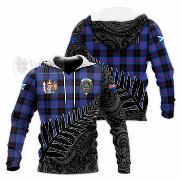 Maule Crest Tartan Knitted Hoodie with New Zealand Silver Fern Half Style