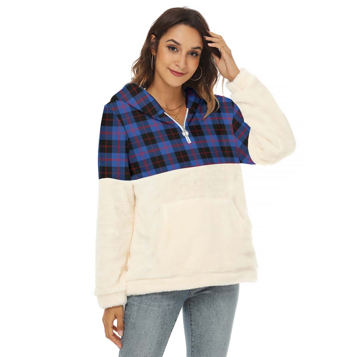 Maule Tartan Women's Borg Fleece Hoodie With Half Zip Female - Tartan Vibes Clothing