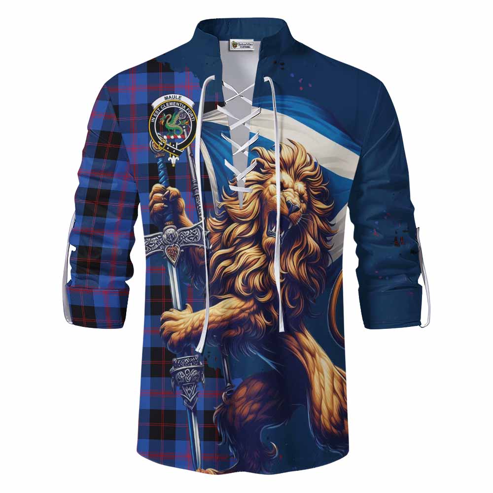 Tartan Vibes Clothing Maule Tartan Family Crest Ghillie Kilt Shirt with Scottish Majestic Lion