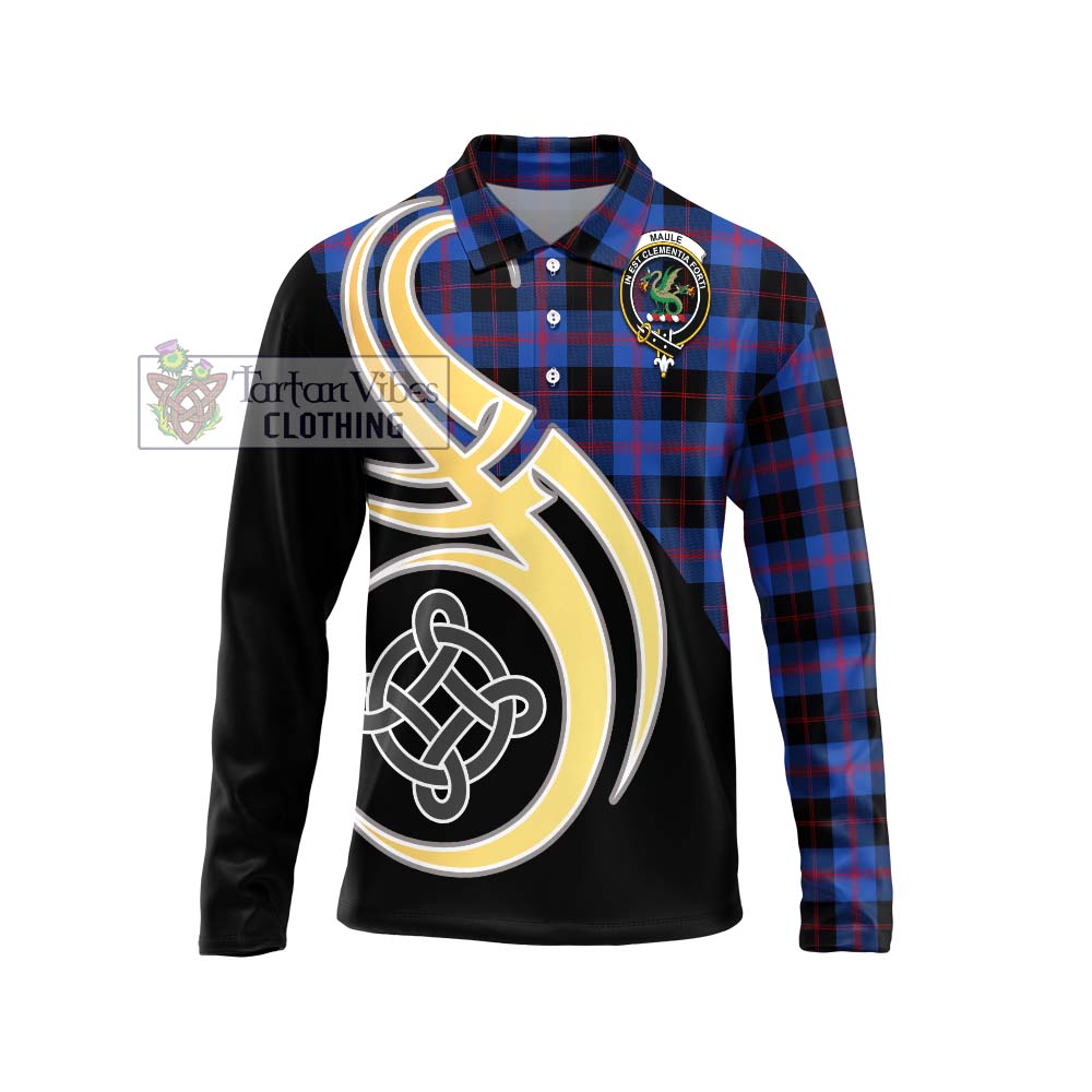 Maule Tartan Long Sleeve Polo Shirt with Family Crest and Celtic Symbol Style Unisex - Tartan Vibes Clothing