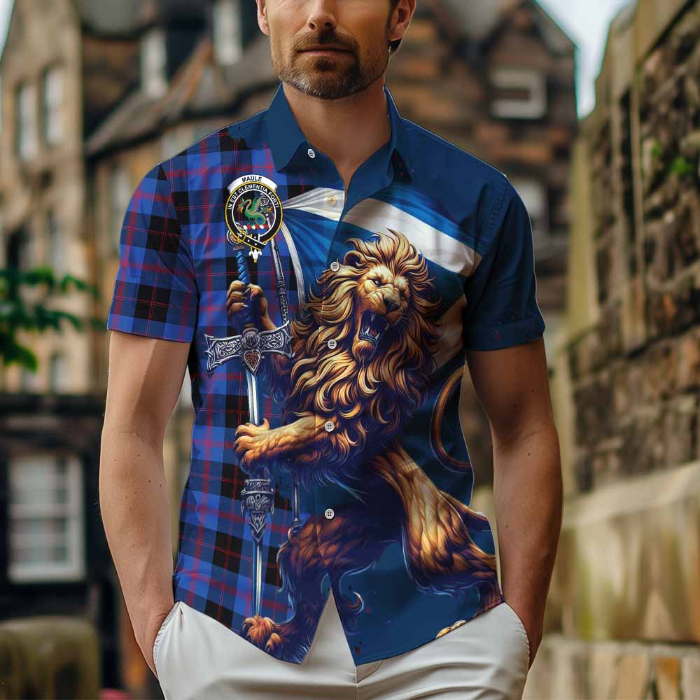 Tartan Vibes Clothing Maule Tartan Family Crest Short Sleeve Button Shirt with Scottish Majestic Lion