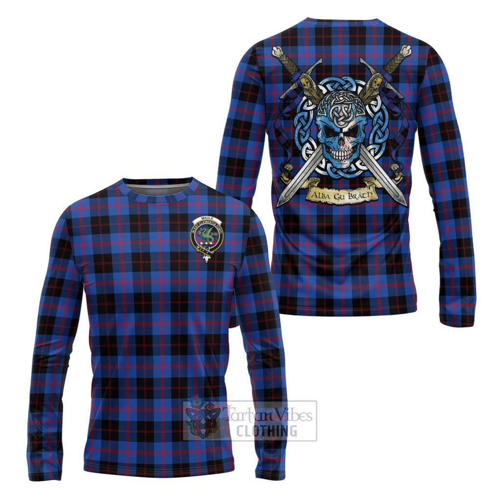 Tartan Vibes Clothing Maule Tartan Long Sleeve T-Shirt with Family Crest Celtic Skull Style